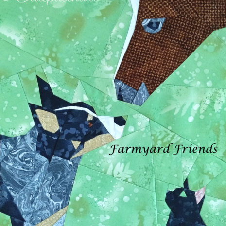 1 Farmyard Friends Foundation Paper Piecing Pattern Fabric Closeup Farmyard Friends Foundation Paper Piecing Pattern Cover
